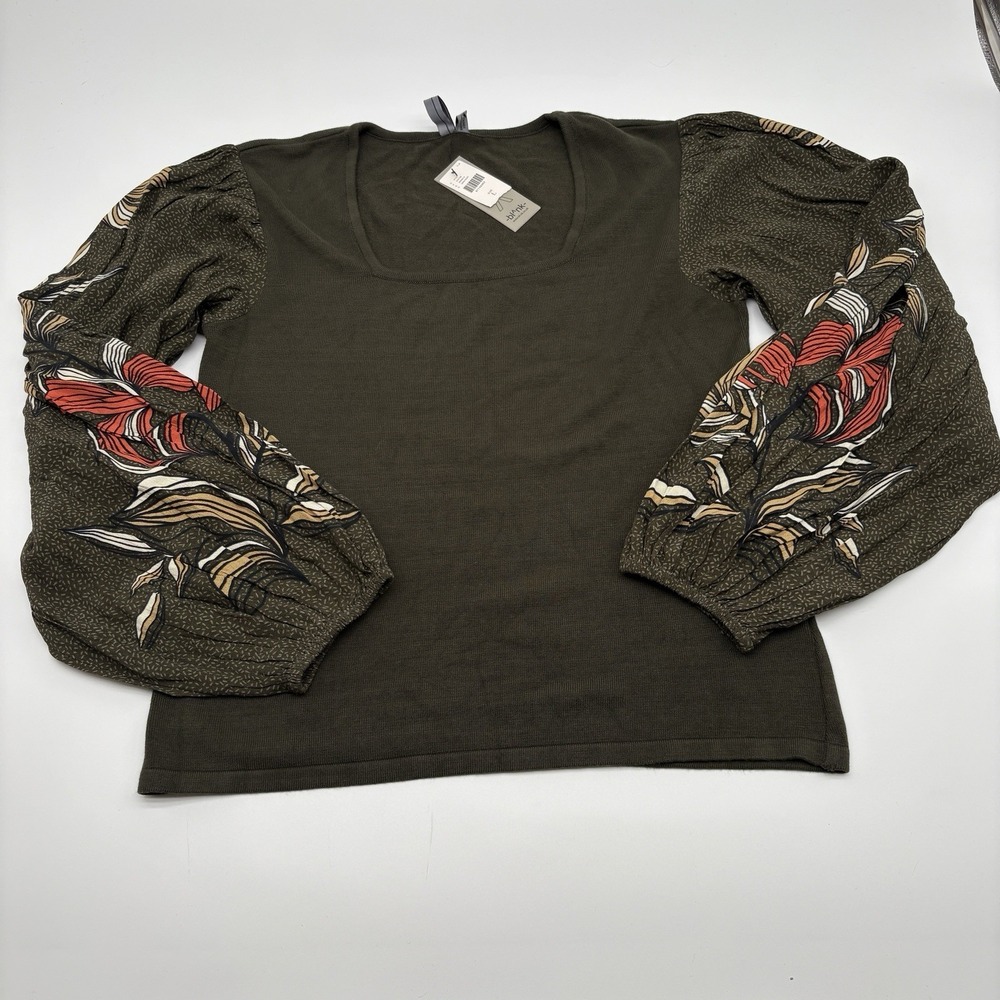 NWT Anthropology Bl^nk London Printed Women's Long Sleeve Green Shirt Size L